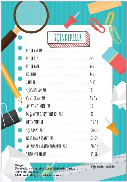 7. Sınıf Türkçe Bilgi Kartları